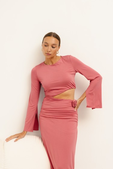 Cindy Long Cut-Out Dress Coral