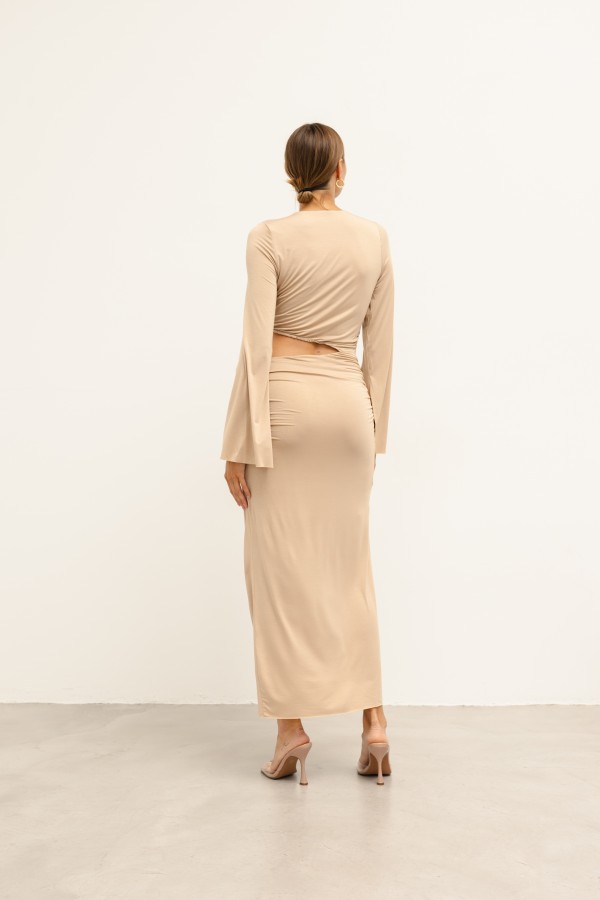 Cindy Long Cut-Out Dress Beige