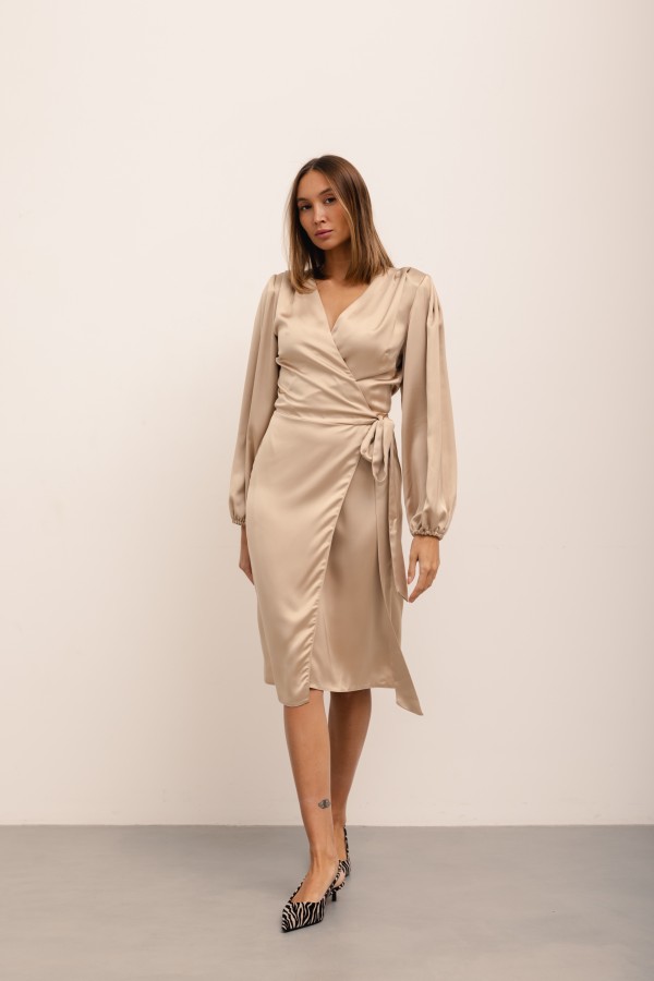 Klara Satin Dress Golden Beige