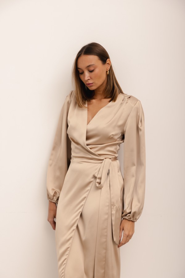Klara Satin Dress Golden Beige