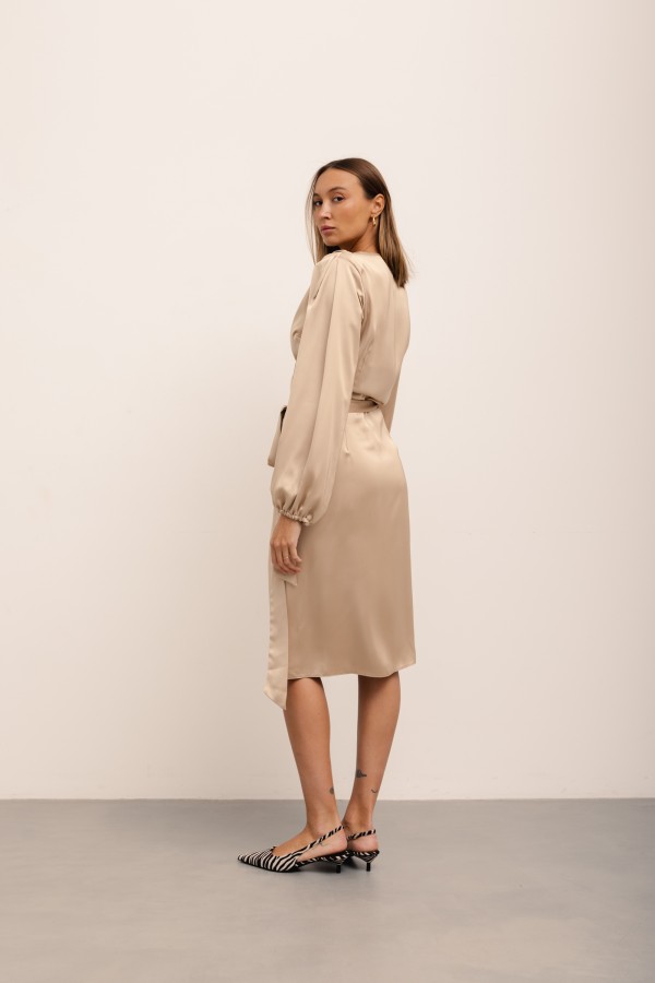 Klara Satin Dress Golden Beige