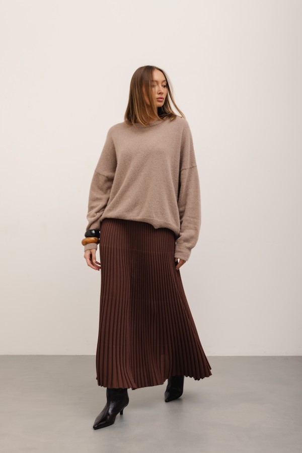 Leonie Pleated Knit Skirt Brown