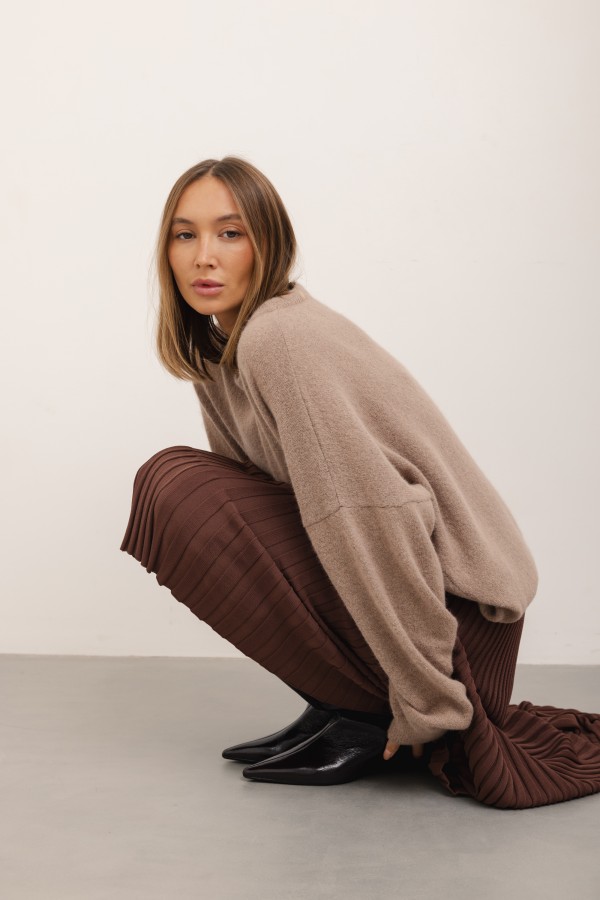 Leonie Pleated Knit Skirt Brown