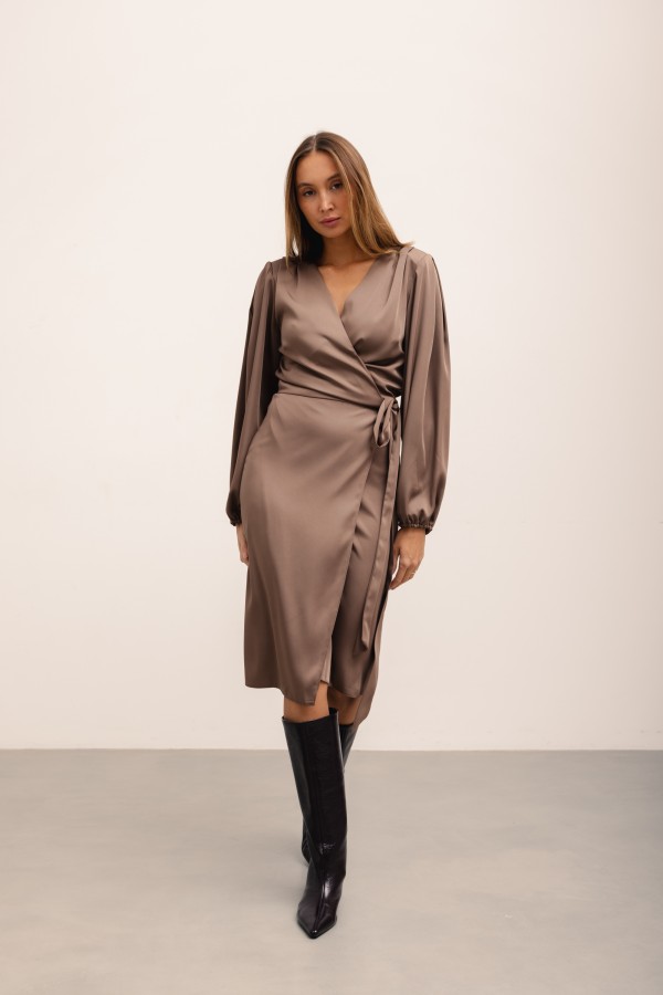 Klara Satin Dress Caffe Latte