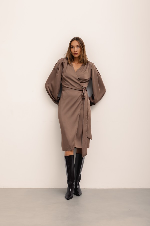 Klara Satin Dress Caffe Latte