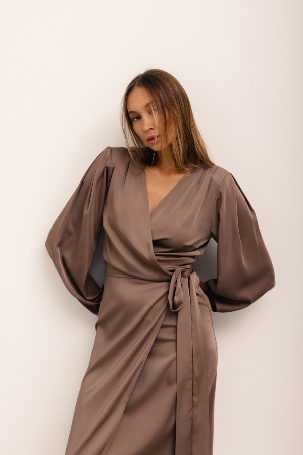 Klara Satin Dress Caffe Latte