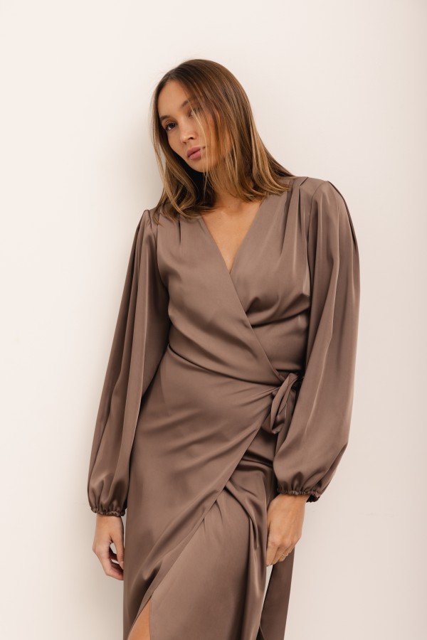 Klara Satin Dress Caffe Latte