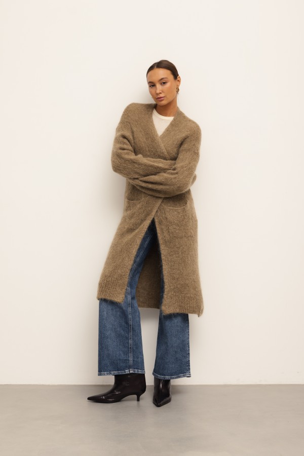 Nathan Long Mohair Cardigan Khaki