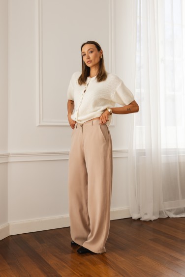 Oxford Spodnie Wide Leg Beż