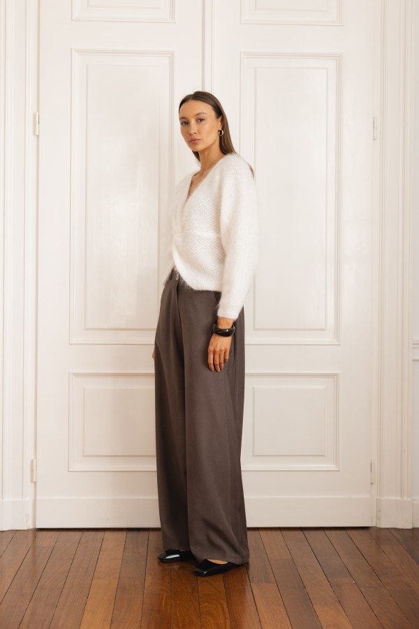Oxford Wide-Leg Trousers Chocolate