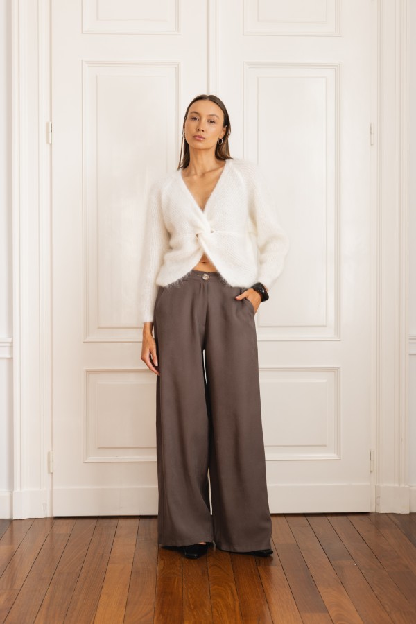 Oxford Wide-Leg Trousers Chocolate