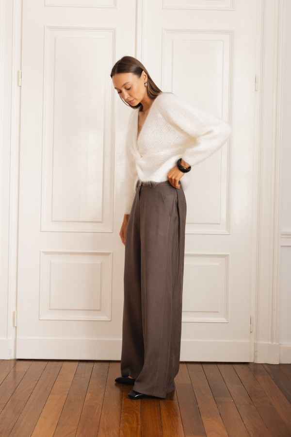 Oxford Wide-Leg Trousers Chocolate