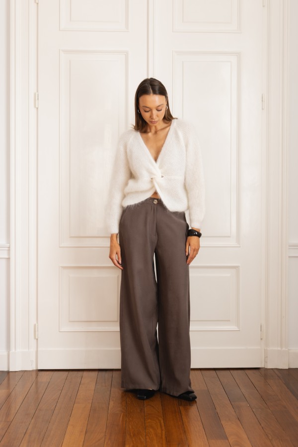 Oxford Wide-Leg Trousers Chocolate