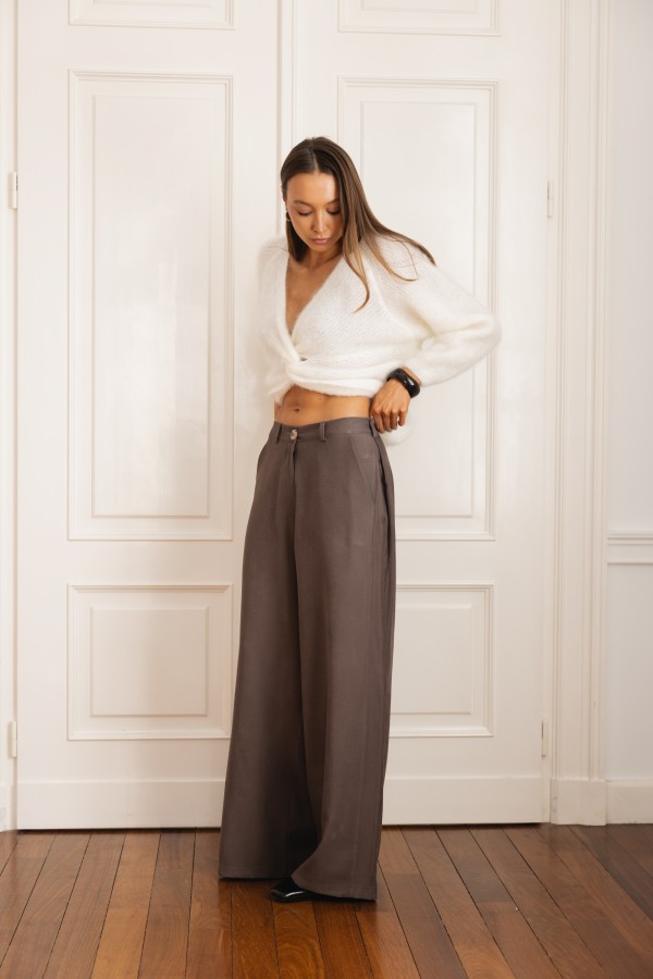 Oxford Wide-Leg Trousers Chocolate