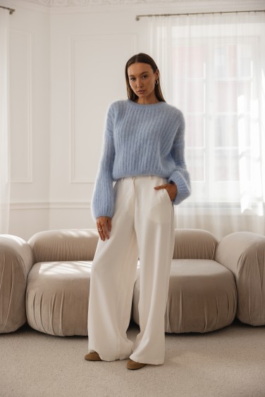 Oxford Wide-Leg Trousers Ecru