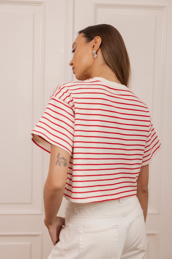 Casey T-shirt W Paski Czerwone