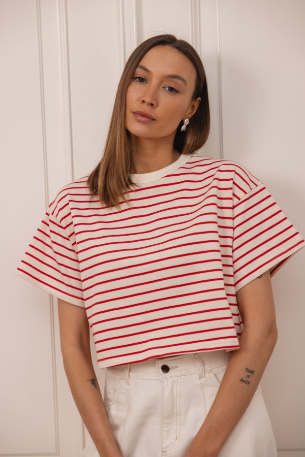 Casey T-shirt W Paski Czerwone