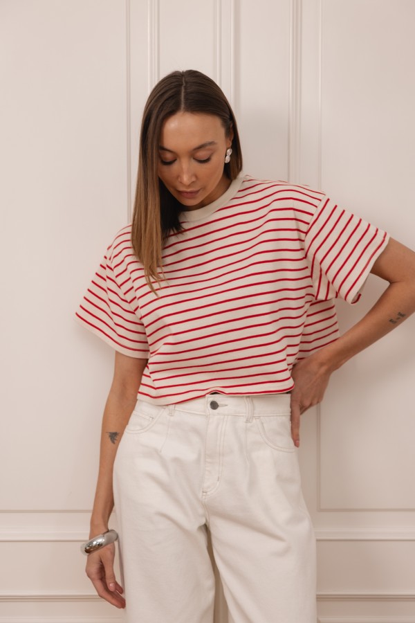 Casey T-shirt W Paski Czerwone