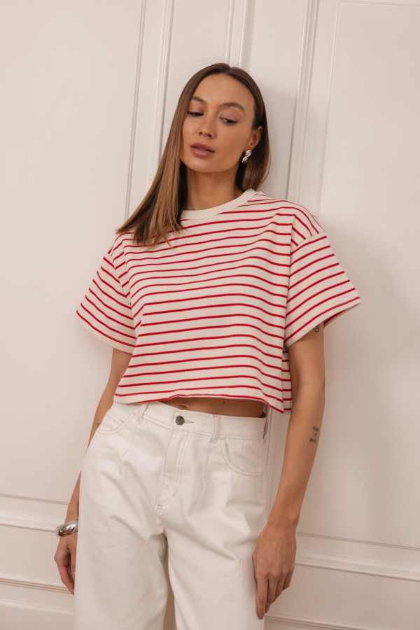 Casey T-shirt W Paski Czerwone