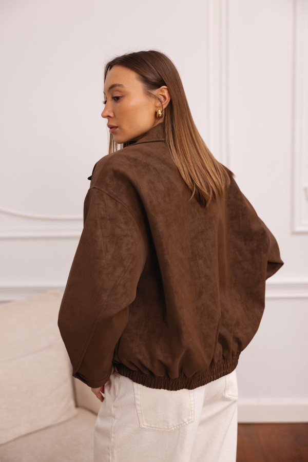 Zoya Faux Suede Jacket Brown