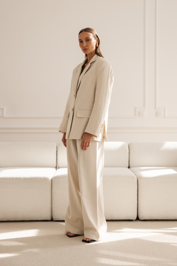 Colette Spodnie Lniane Wide Leg Beż