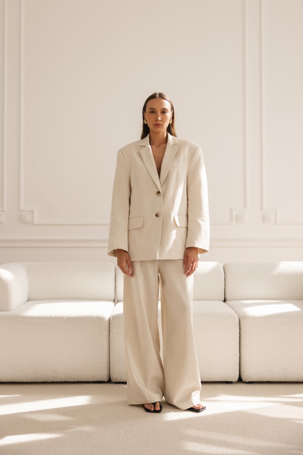 Colette Spodnie Lniane Wide Leg Beż