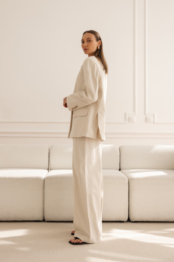 Colette Spodnie Lniane Wide Leg Beż