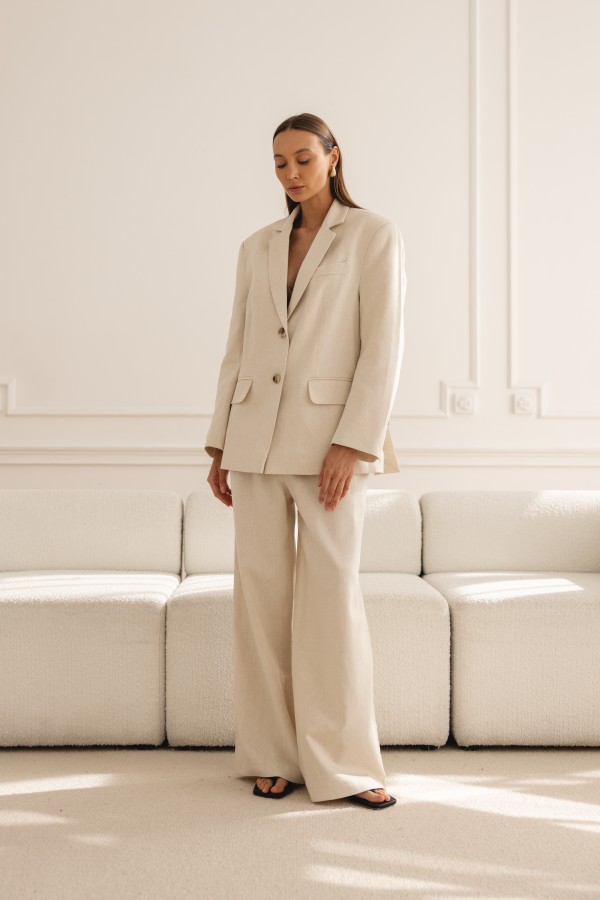 Colette Spodnie Lniane Wide Leg Beż