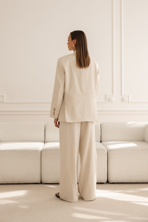 Colette Spodnie Lniane Wide Leg Beż