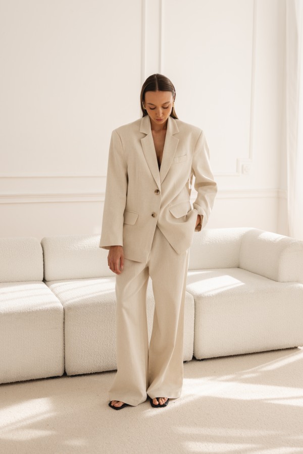 Colette Spodnie Lniane Wide Leg Beż