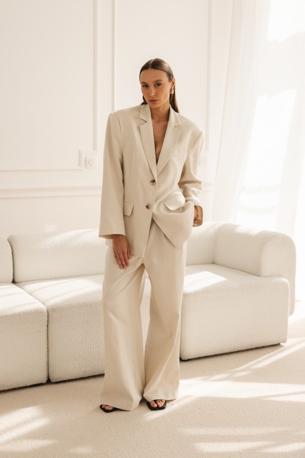 Colette Spodnie Lniane Wide Leg Beż