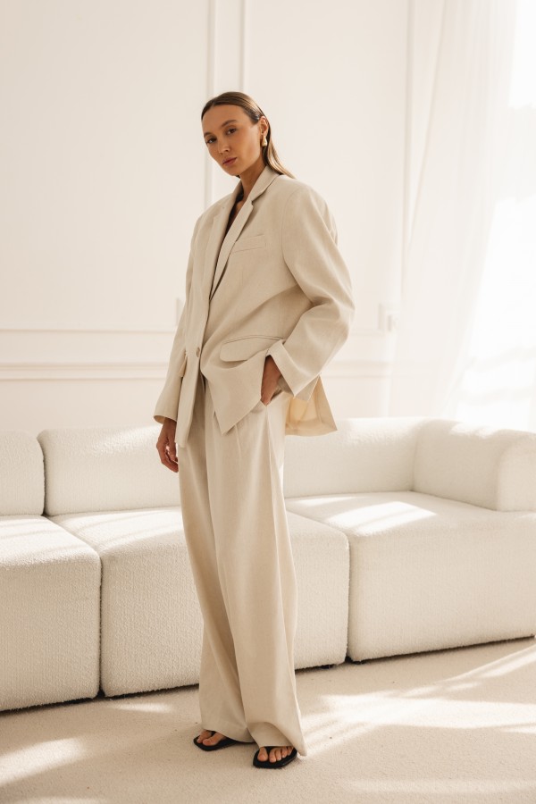 Colette Spodnie Lniane Wide Leg Beż