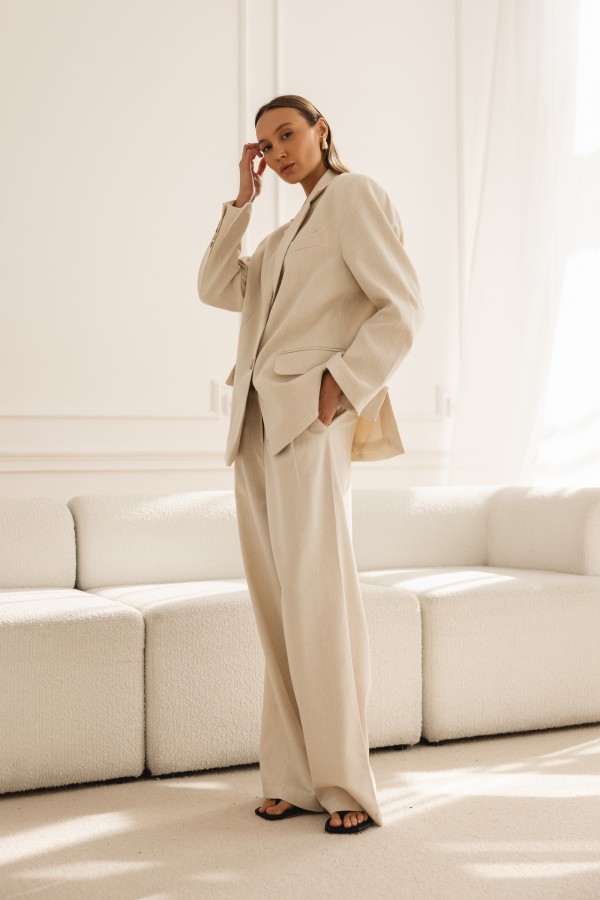 Colette Spodnie Lniane Wide Leg Beż