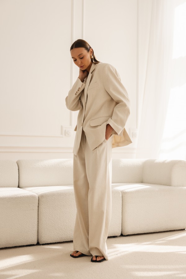 Colette Spodnie Lniane Wide Leg Beż
