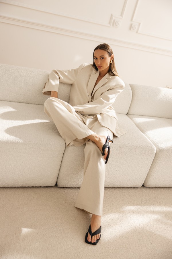 Colette Spodnie Lniane Wide Leg Beż