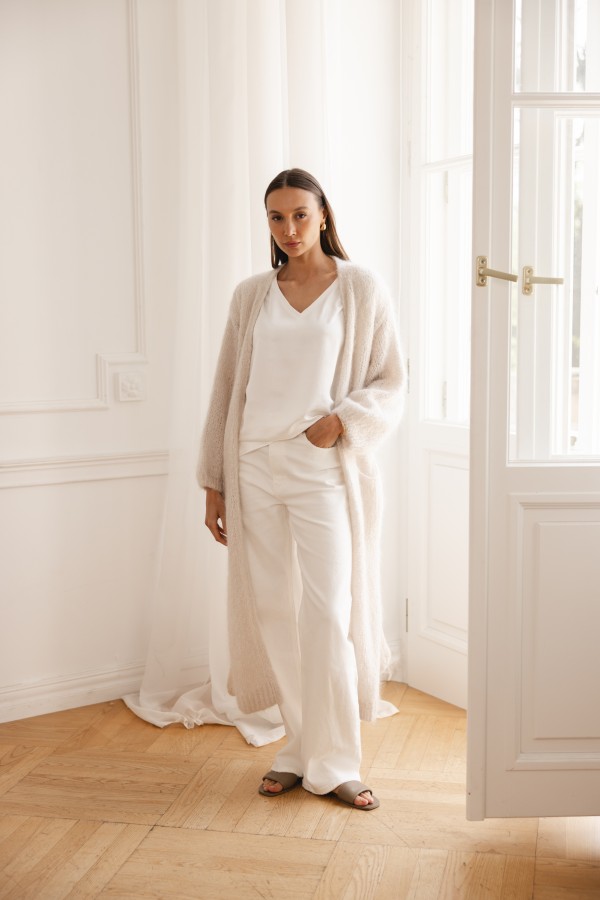 Luca Long Mohair Cardigan Cream