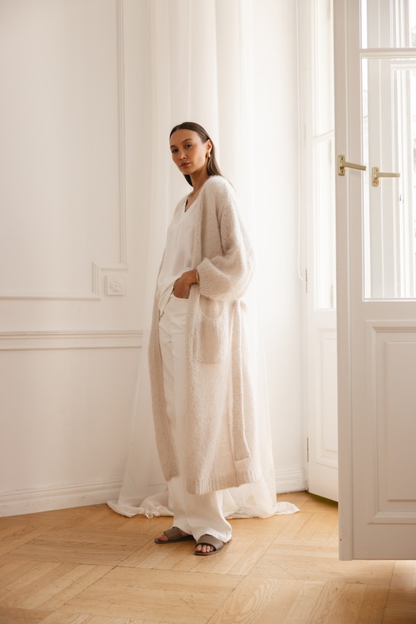 Luca Long Mohair Cardigan Cream