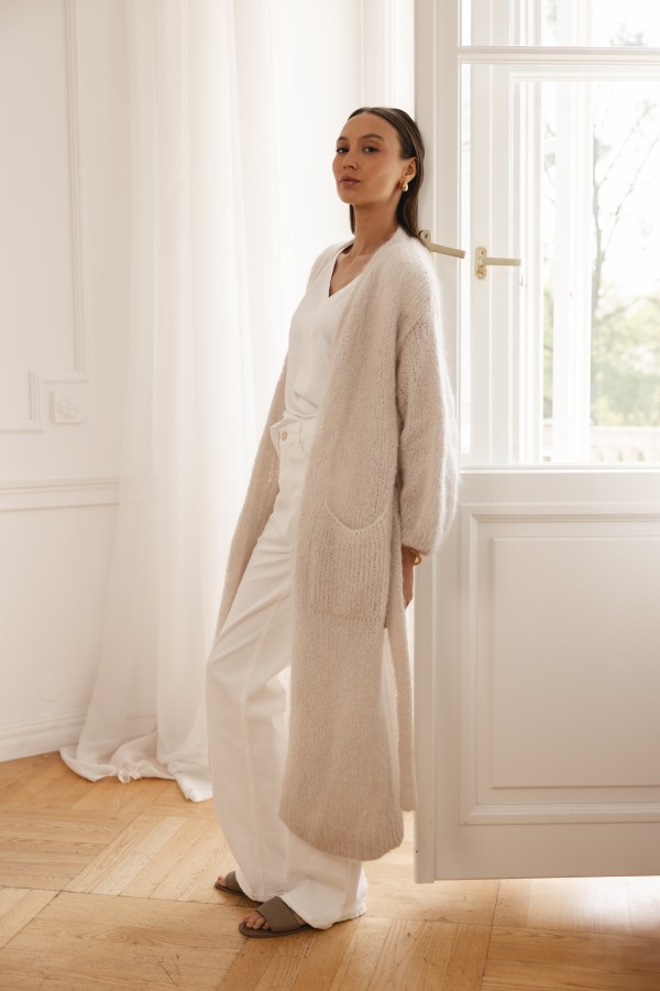 Luca Długi Kardigan Moherowy Cream