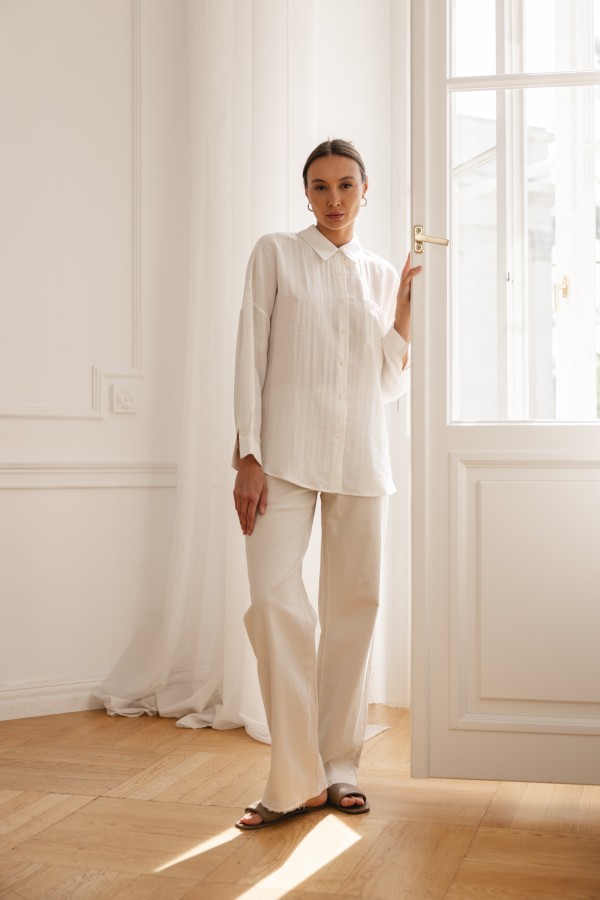 3376 Spodnie Jeansowe Wide Leg Jasny Beż