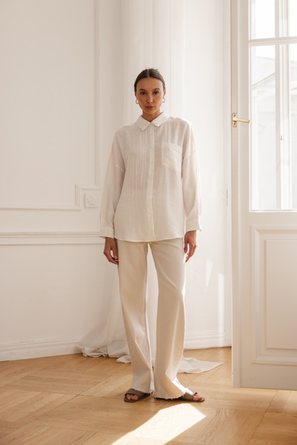 3376 Spodnie Jeansowe Wide Leg Jasny Beż