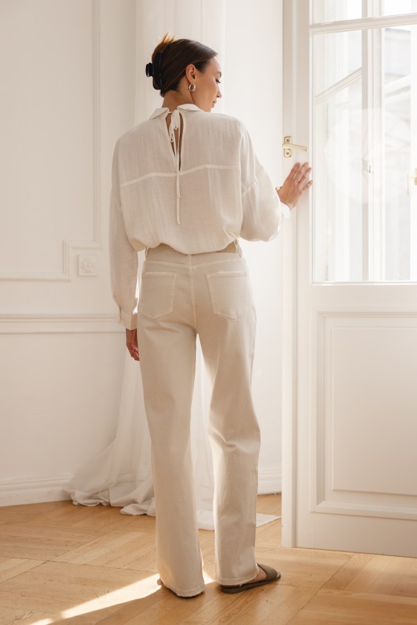 3376 Spodnie Jeansowe Wide Leg Jasny Beż