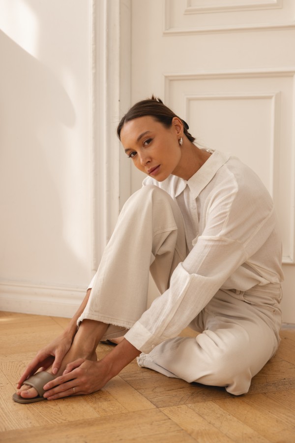 3376 Spodnie Jeansowe Wide Leg Jasny Beż