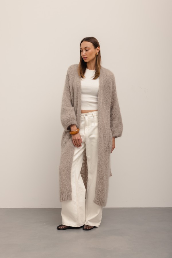Luca Long Mohair Cardigan Beige