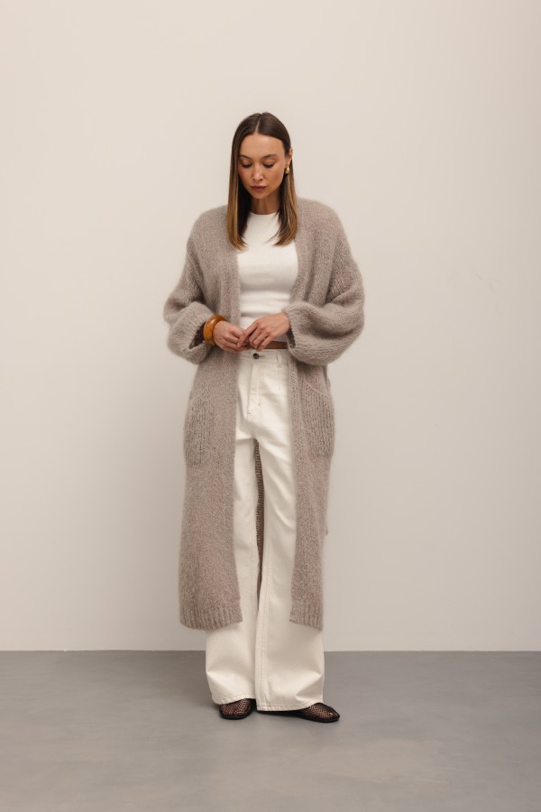 Luca Long Mohair Cardigan Beige