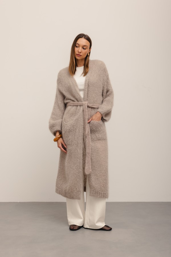 Luca Long Mohair Cardigan Beige