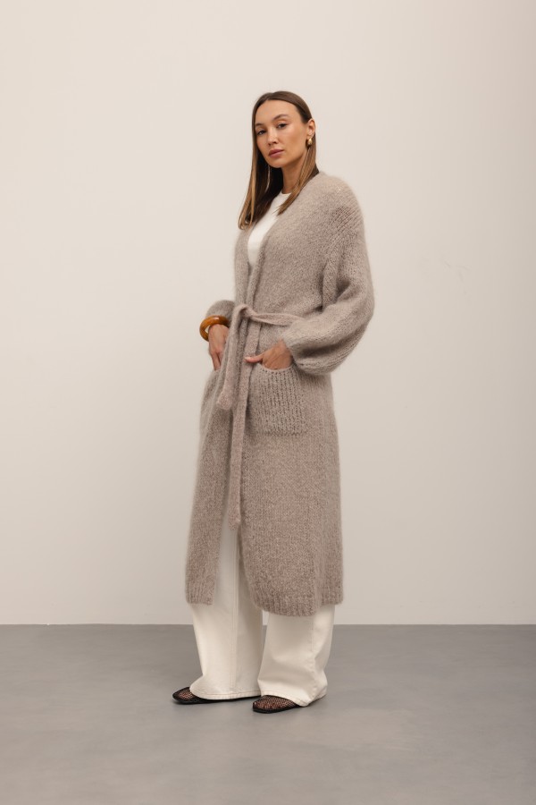 Luca Long Mohair Cardigan Beige