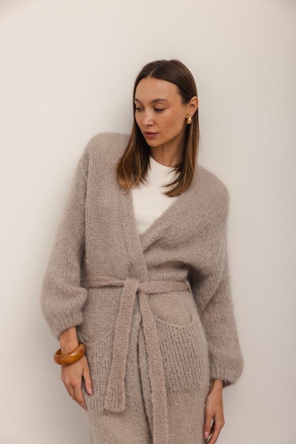 Luca Long Mohair Cardigan Beige