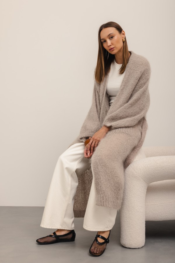 Luca Long Mohair Cardigan Beige
