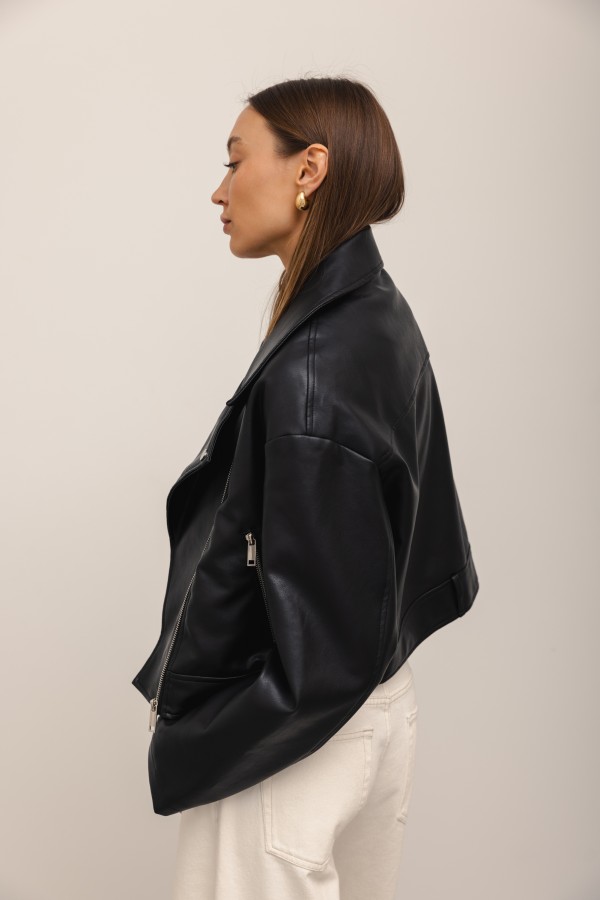 Black eco-leather biker jacket 3555 | Butik Lorenzo