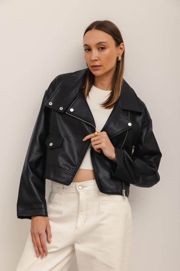 Black eco-leather biker jacket 3555 | Butik Lorenzo